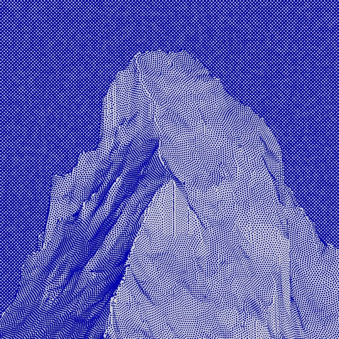 A stippled engraving of a summit, overlaid with five columns of colour blocks